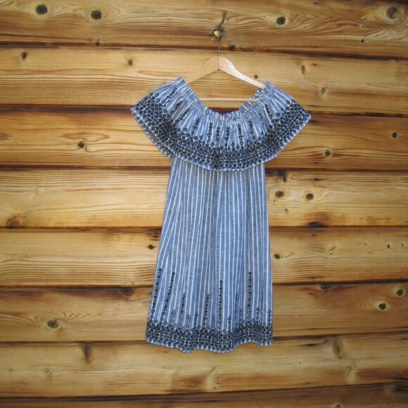 Parker Blue Linen Blend Mini Dress - Picture 3 of 11